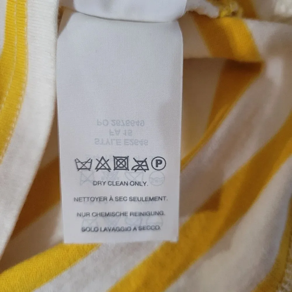 J.Crew Women's Crewneck Yellow Stripe Suede Shoulder Long Sleeve Pullover Top